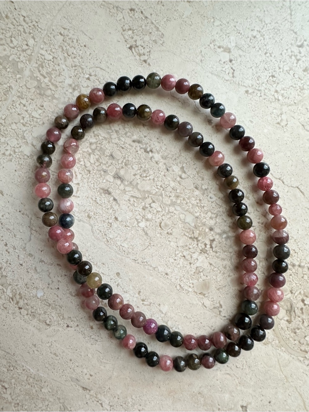 Multicolor Tourmaline Bead Necklace - Natural Pink & Green